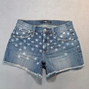 Else Star Print Denim Shorts Blue Raw Hem Distressed Size 27 Americana Festival